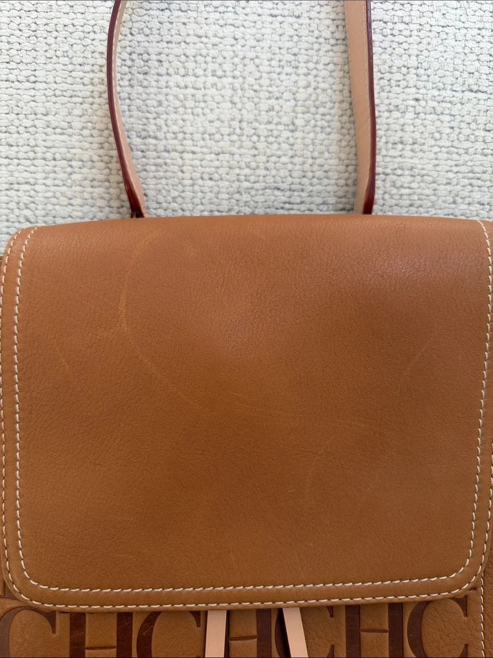 Carolina Herrera Tan Leather Logo-Embossed Backpack